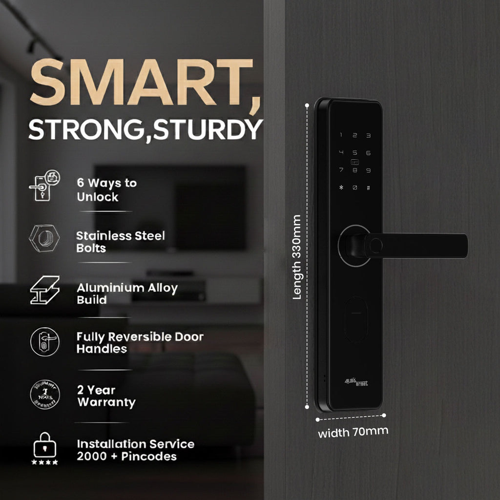 Full Size High Security Door Lock , 6 in 1 Access Modes , Tripple Bolt + 1 Lock bolt