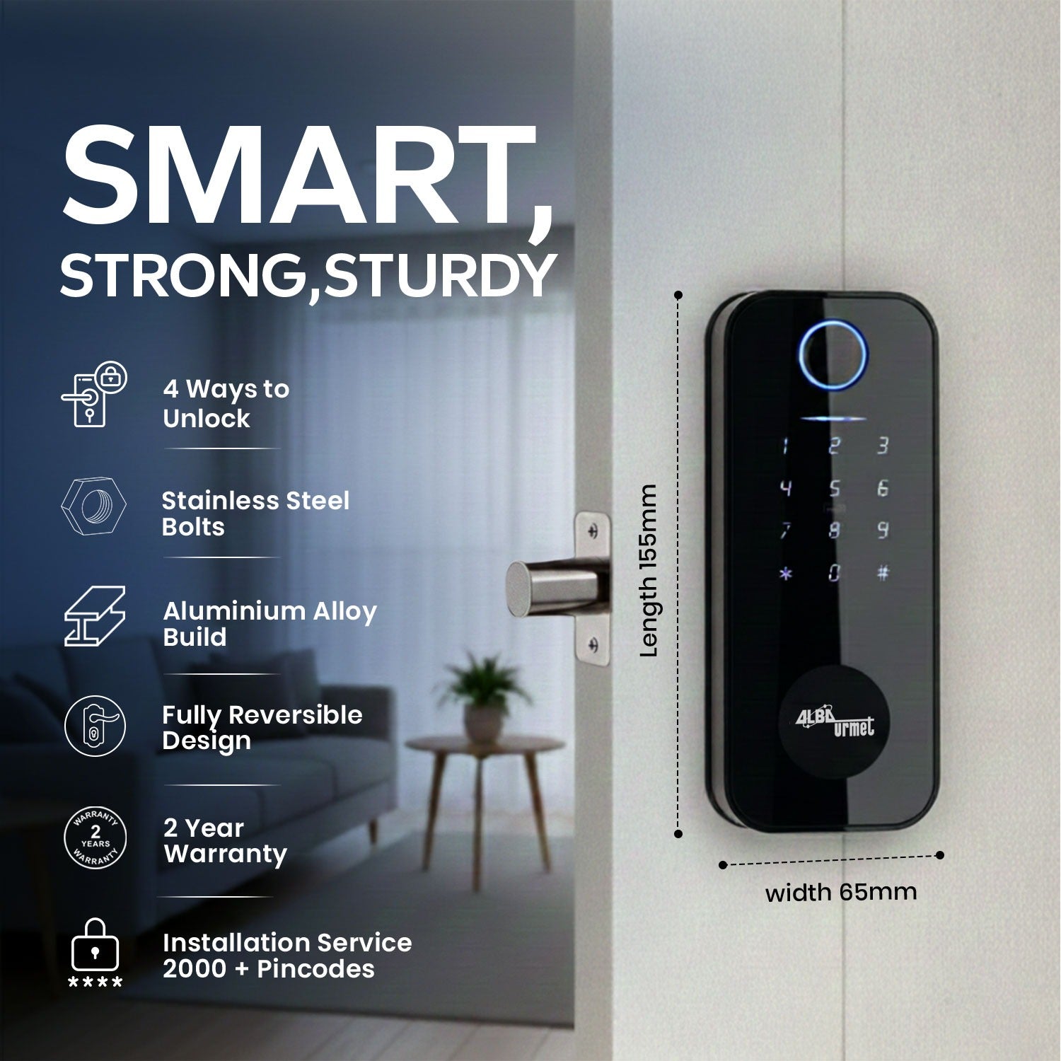 Sleek Digital Dead Bolt, 4 in 1 Access Modes