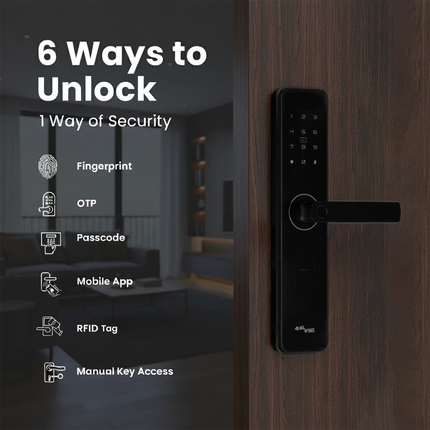 Full Size High Security Door Lock , 6 in 1 Access Modes , Tripple Bolt + 1 Lock bolt